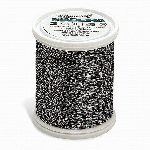 GLAMOUR NO. 8 110YD/100M MADEIRA THREAD SILVER/BLACK